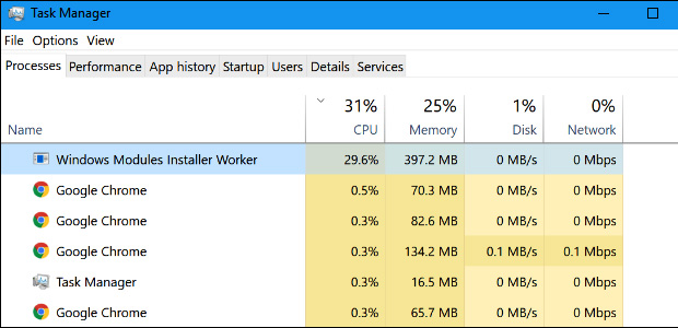 Windows Modules Installer Worker High CPU or High Disk Usage