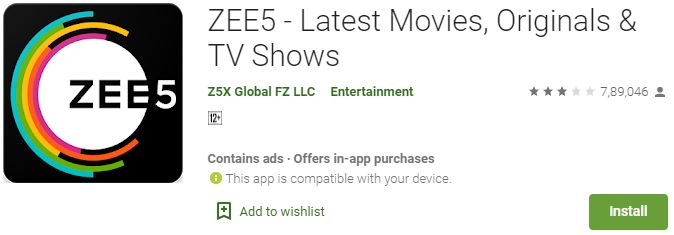 Zee5 app for PC