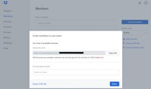 Invite members to your dropbox business account