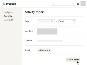 Select date range and create activity report in dropbox