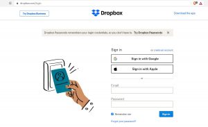 Sign in to your dropbox account