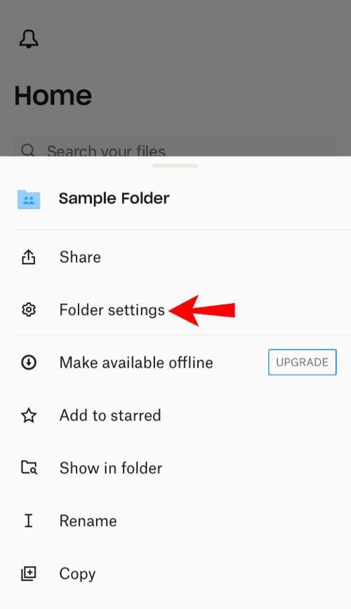Access shared dropbox folder settings on iPhone