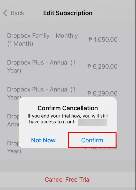 Cancel dropbox subscription on iPhone or iPad - Step 4