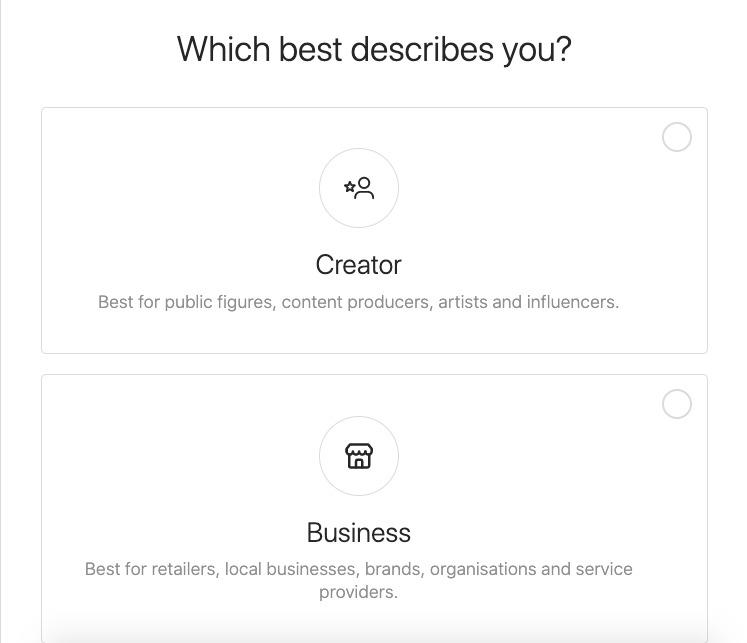 Choose from Creator or Business