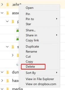 Choose the delete option on Pc to remove dropbox folder