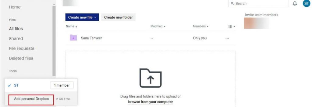 How to link and move files between two dropbox accounts - Step 1