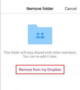 Remove shared folder from dropbox account on Android