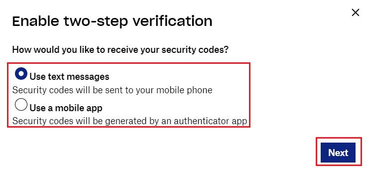 Set up two factor authentication for dropbox - Step 3
