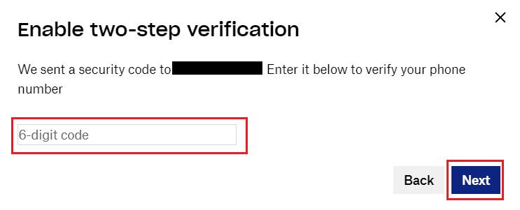 Set up two factor authentication for dropbox - Step 4